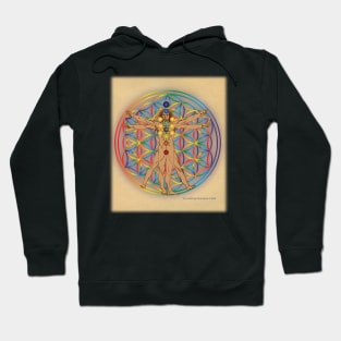 Virtruvian Man and Flower of Life on Parchment Hoodie